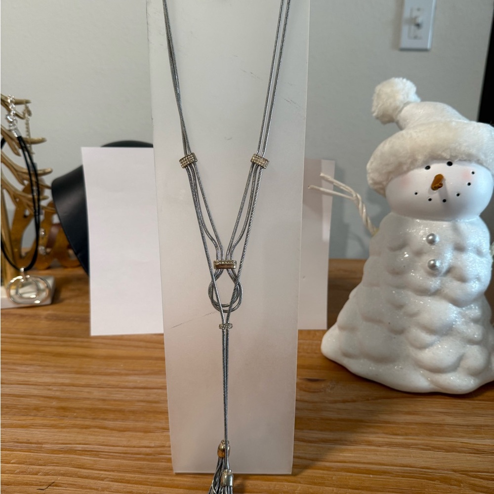 White House Black Market Silver Tassel Necklace